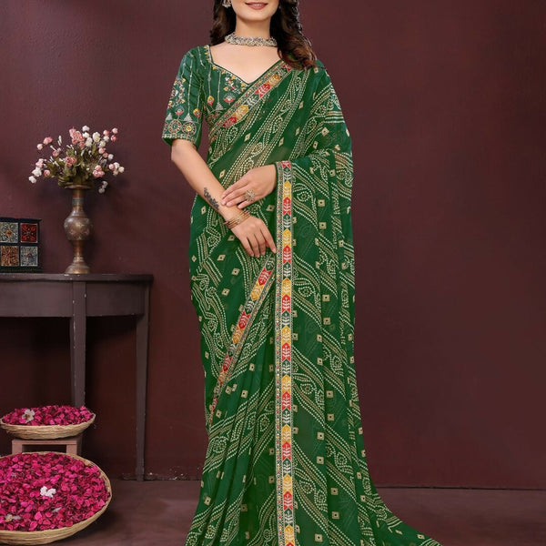 Ai Fashion Green Georgette Digital Print Party Wear Saree