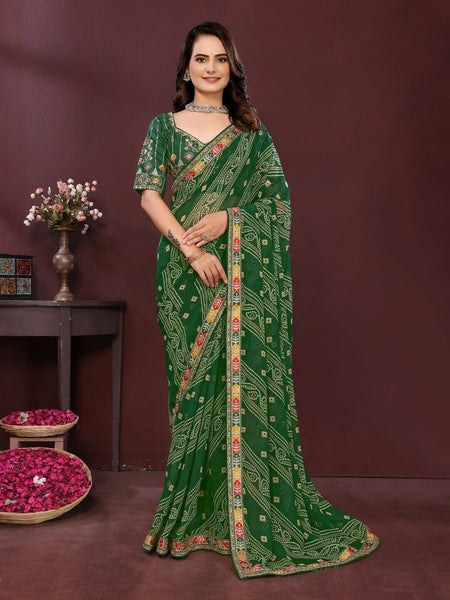 Ai Fashion Green Georgette Digital Print Party Wear Saree