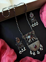 Thumbnail for Joban Fashion Women Oxidize Black Polish Oxidized Elephant Pendant Necklace With Earring Set - Distacart