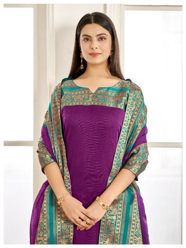 Divine Drape Women's Cotton Printed Straight Kurta With Dupatta - Purple