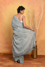 Thumbnail for Very Much Indian Handblock Printed Cotton Saree With Natural Dyes - Grey - Distacart