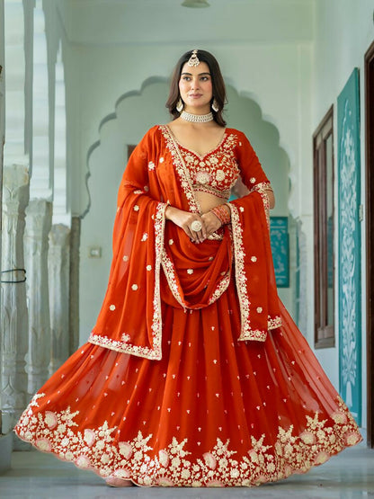 Lehenga Mart Rust Designer Wedding Wear Lehenga Choli - Dista