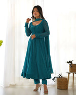 Thumbnail for Lehenga Mart Designer Anarkali Suit With Kurta, Pant, Dupatta For Women-Rama - Distacart