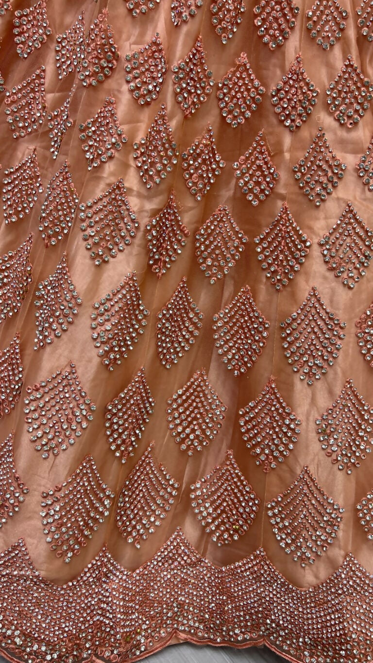 Jyoti Fashion Women's Peach Bridal Net Fancy Dori & Multi Thread Embroidered with Zircon Diamond Work Wedding Lehenga Choli - Distacart