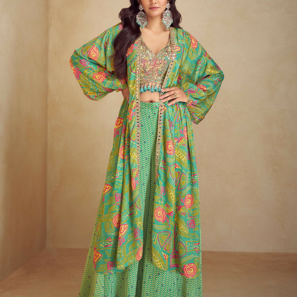 Anaita Green Real Chinon Stitched 3 Piece Suit with Printed & Embroidery hand work - Distacart