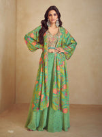Thumbnail for Anaita Green Real Chinon Stitched 3 Piece Suit with Printed & Embroidery hand work - Distacart
