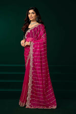 Thumbnail for Joban Fashion Rani Pink Net Party Wear Sarees - Distacart