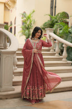 Thumbnail for Joban Fashion Coffee Georgette Sequence Embroidery Work Kurta Set