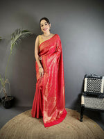 Thumbnail for Joban Fashion Red Paisley & Floral Soft Satin Silk Banarasi Silk Saree - Distacart
