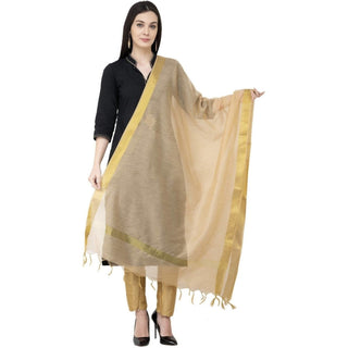 A R SILK Chanderi Chhoda Patta Regular Dupatta Golden Color Dupatta or Chunni
