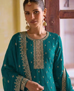 Thumbnail for KC Aqua Blue Georgette Straight Suit With Heavy Embroidery - Dista