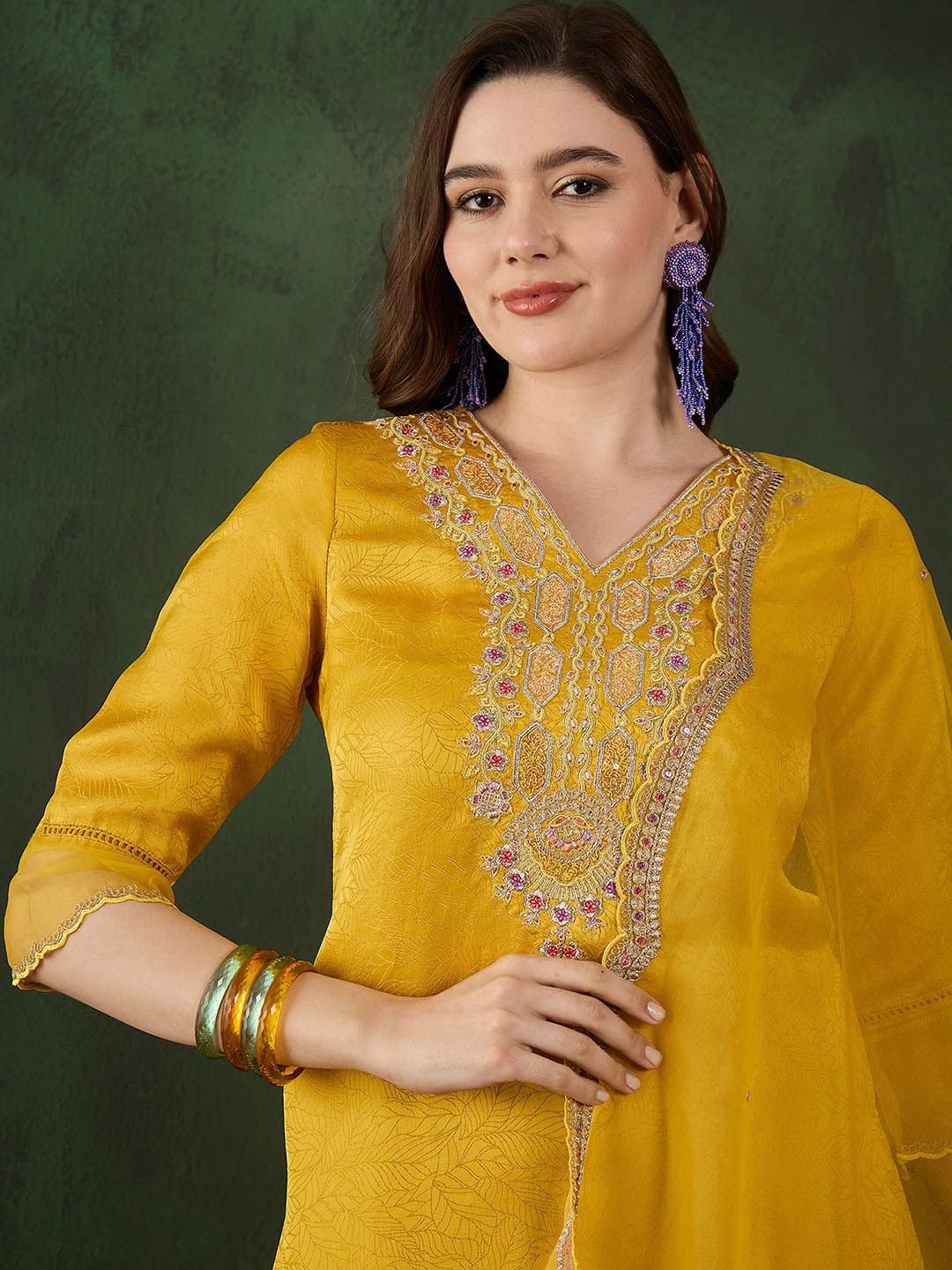 Sangria Embroidered Kurta & Trouser With Dupatta - Distacart