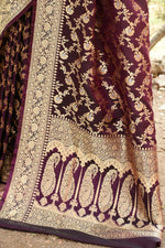 Thumbnail for Joban Fashion Plum Purple Banarasi Soft Pure Handloom Banarasi Silk Saree