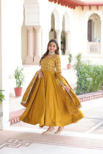 Thumbnail for Joban Fashion Yellow Kurta Set Silk Sequins , Zari, Coding & Thread Embroidered work - Distacart