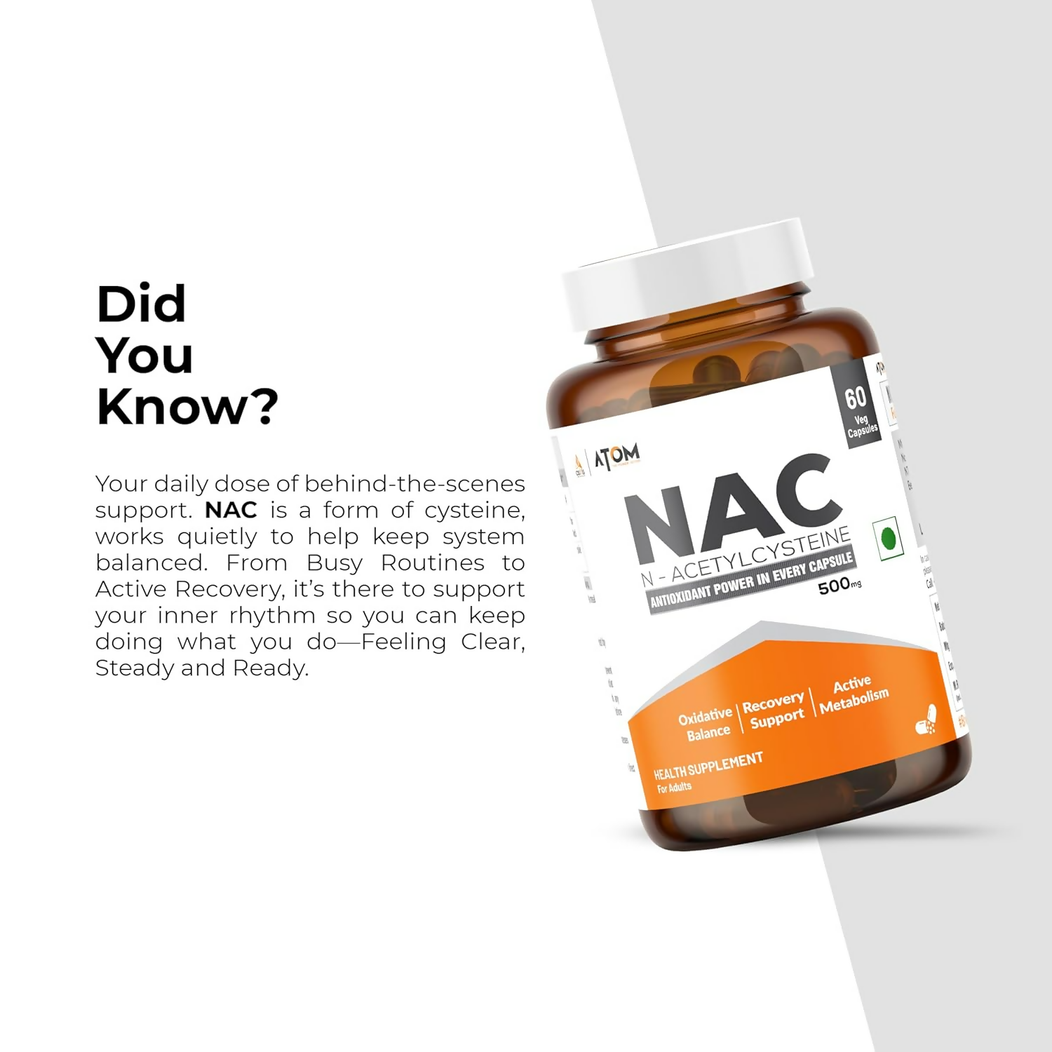 As-It-Is Atom Nac (N-Acetylcysteine) 500Mg Veg Capsules