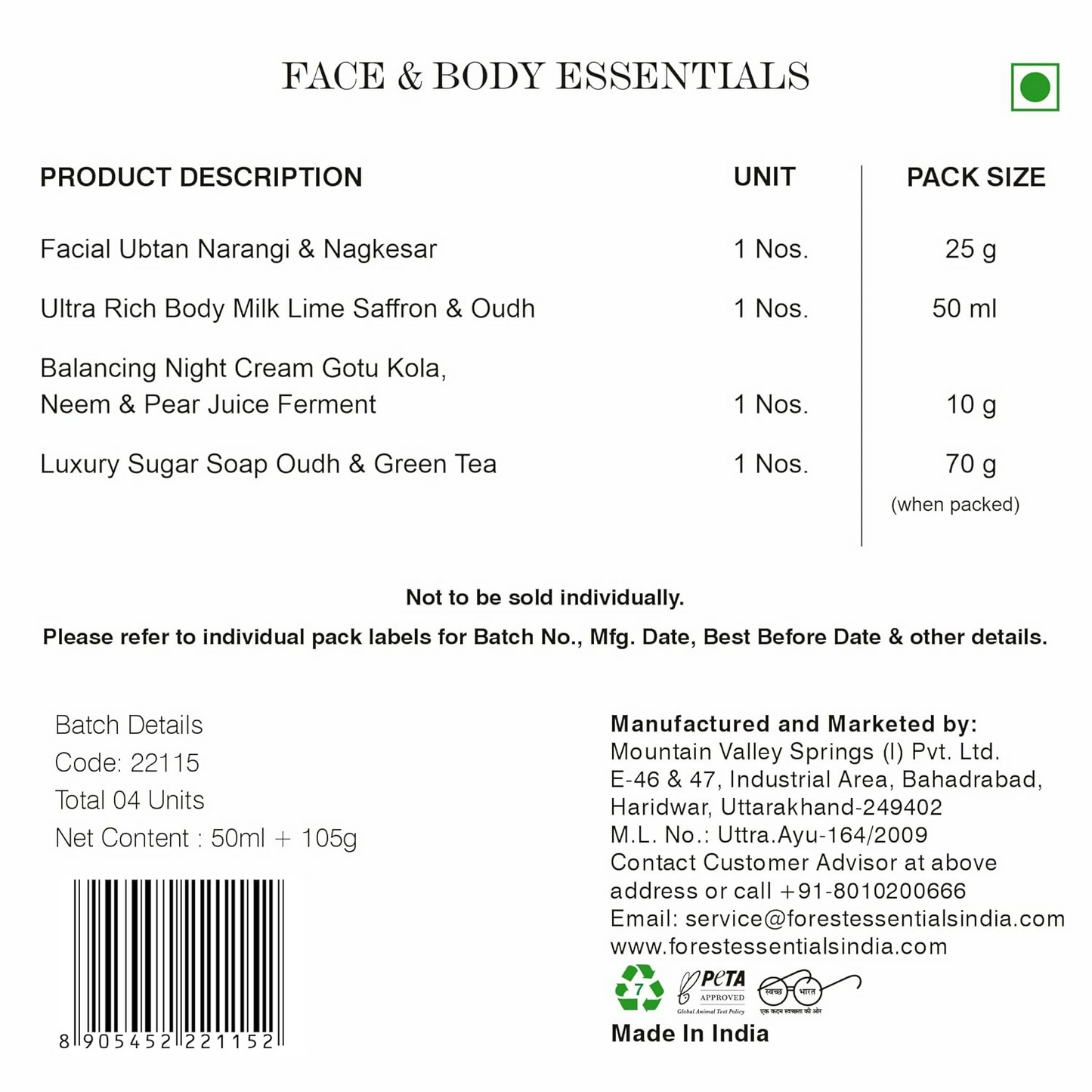 Forest Essentials Nalini Face & Body Essentials Kit - Distacart