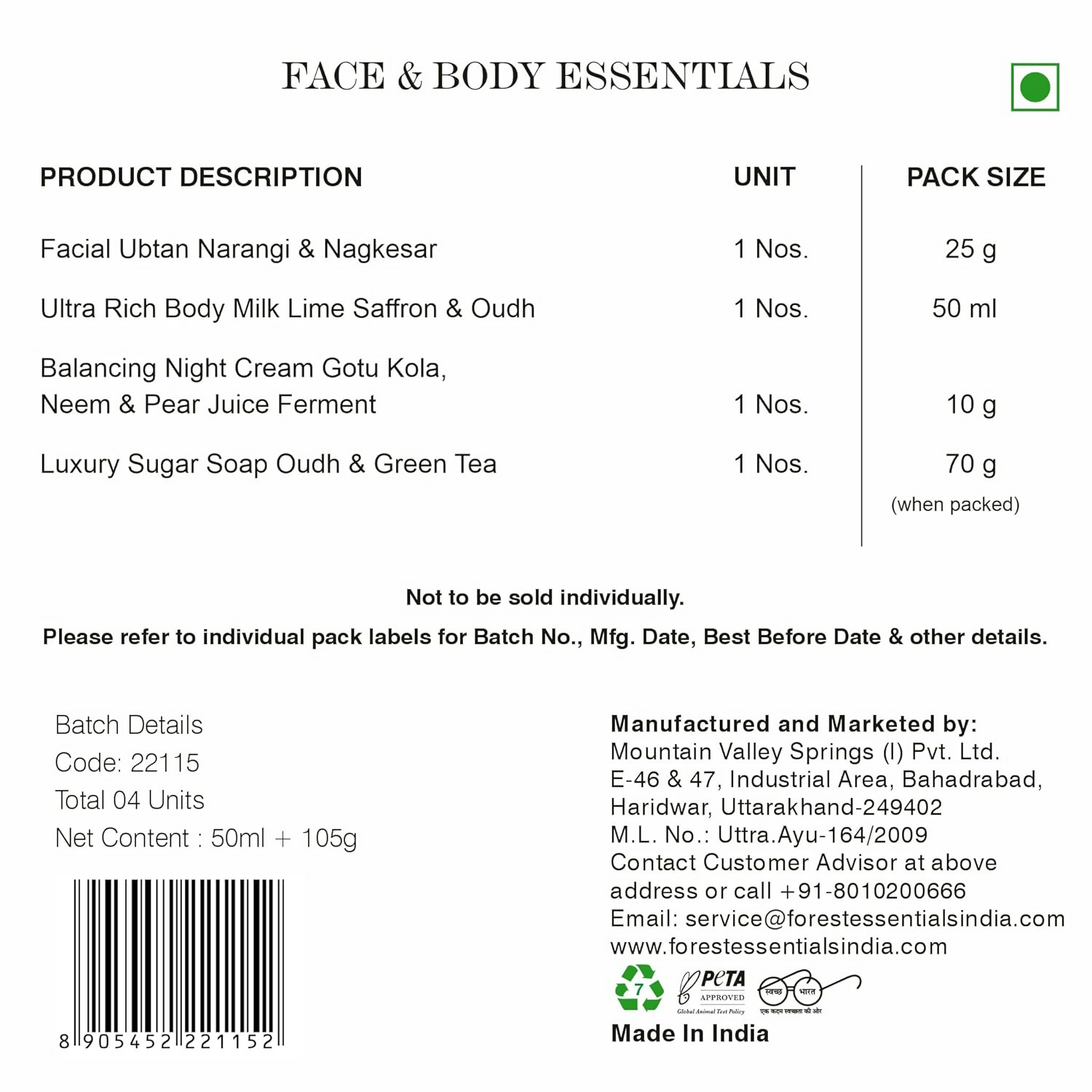 Forest Essentials Nalini Face & Body Essentials Kit - Distacart