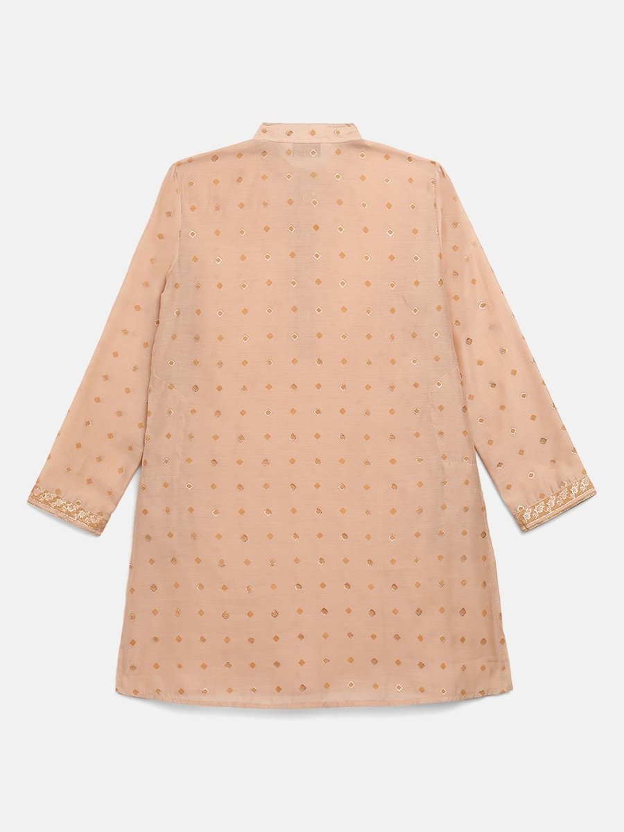 Ahalyaa Boys Beige Chanderi Khari Printed Kids Kurta Churidar Set - Distacart