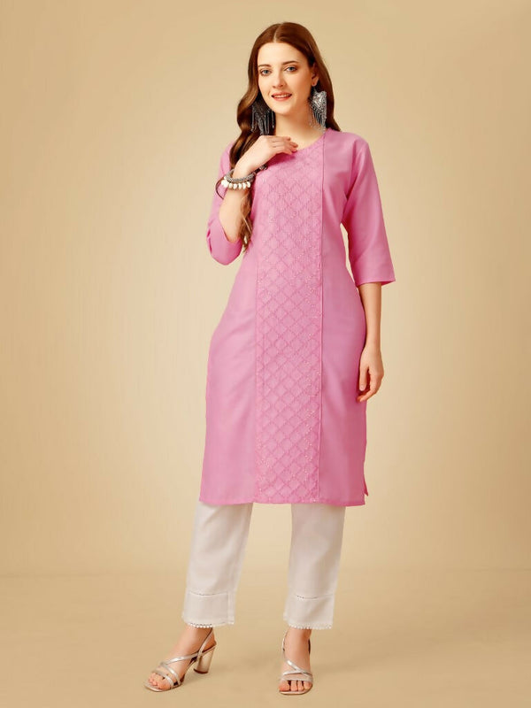 Jyoti Fashion Women's Pink Cotton Blend Embroidered Kurta Pant Set - Distacart