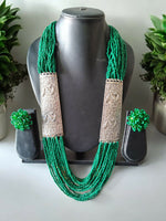 Thumbnail for Inhanns Saree Shobha Statement Necklace & Earring Set - Green Neclkace With Earrings - Distacart