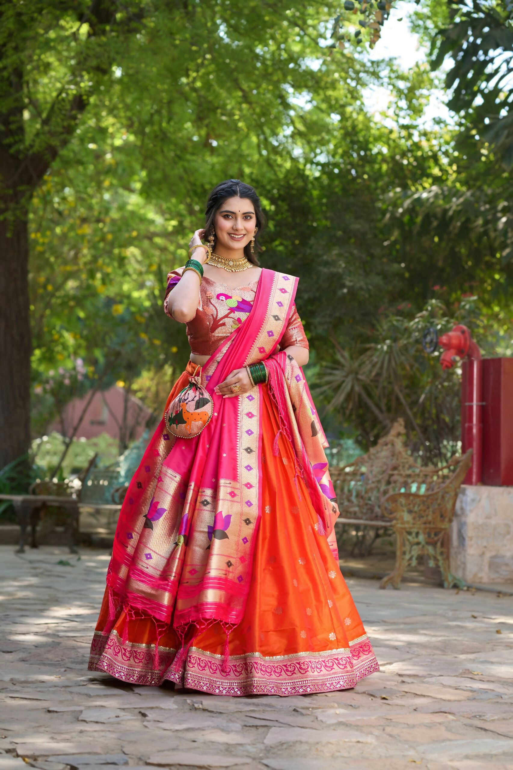 Vastranavya Perfect Classic And Contemporary Fashion Paithani Lehenga Choli - Red - Distacart