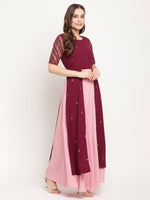 Thumbnail for Ahalyaa Women Wine Crepe Glitter Print Dress
