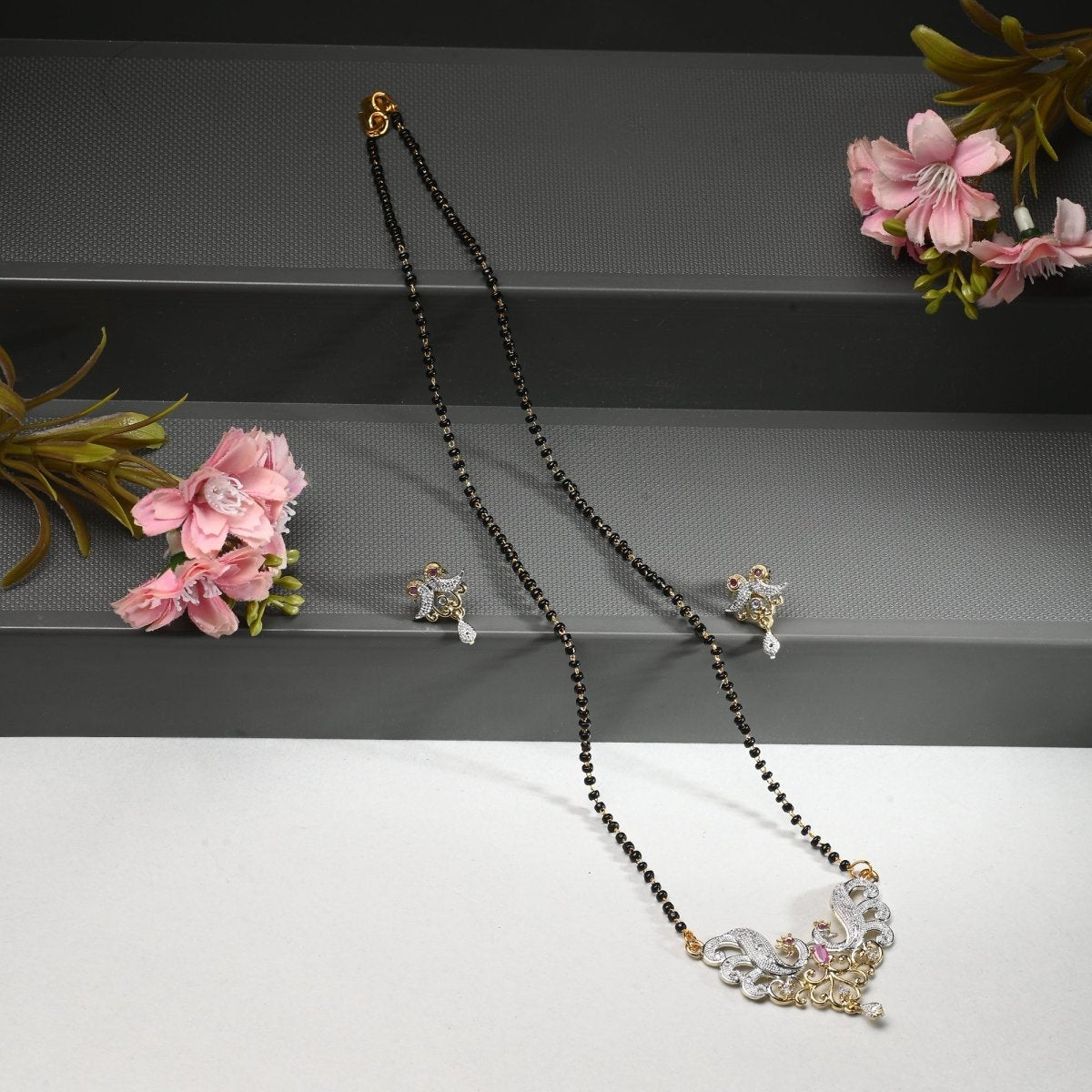 AanyaCentric Ad Short Mangalsutra Set Pendant with Earrings Golden - Distacart