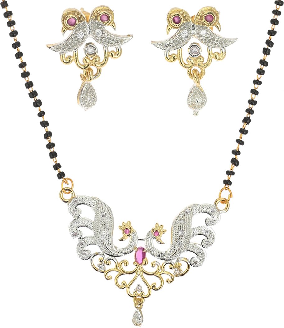 AanyaCentric Ad Short Mangalsutra Set Pendant with Earrings Golden - Distacart