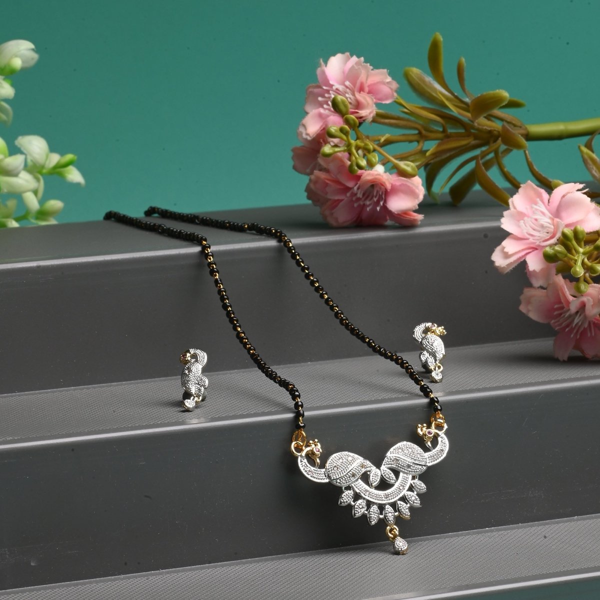 AanyaCentric Ad Short Mangalsutra Set Pendant with Earrings Golden - Distacart