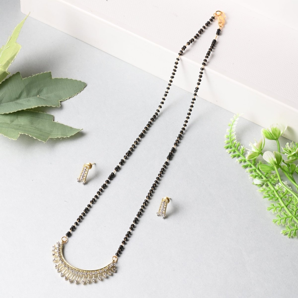 AanyaCentric Ad Short Mangalsutra Set Pendant with Earrings Golden - Distacart