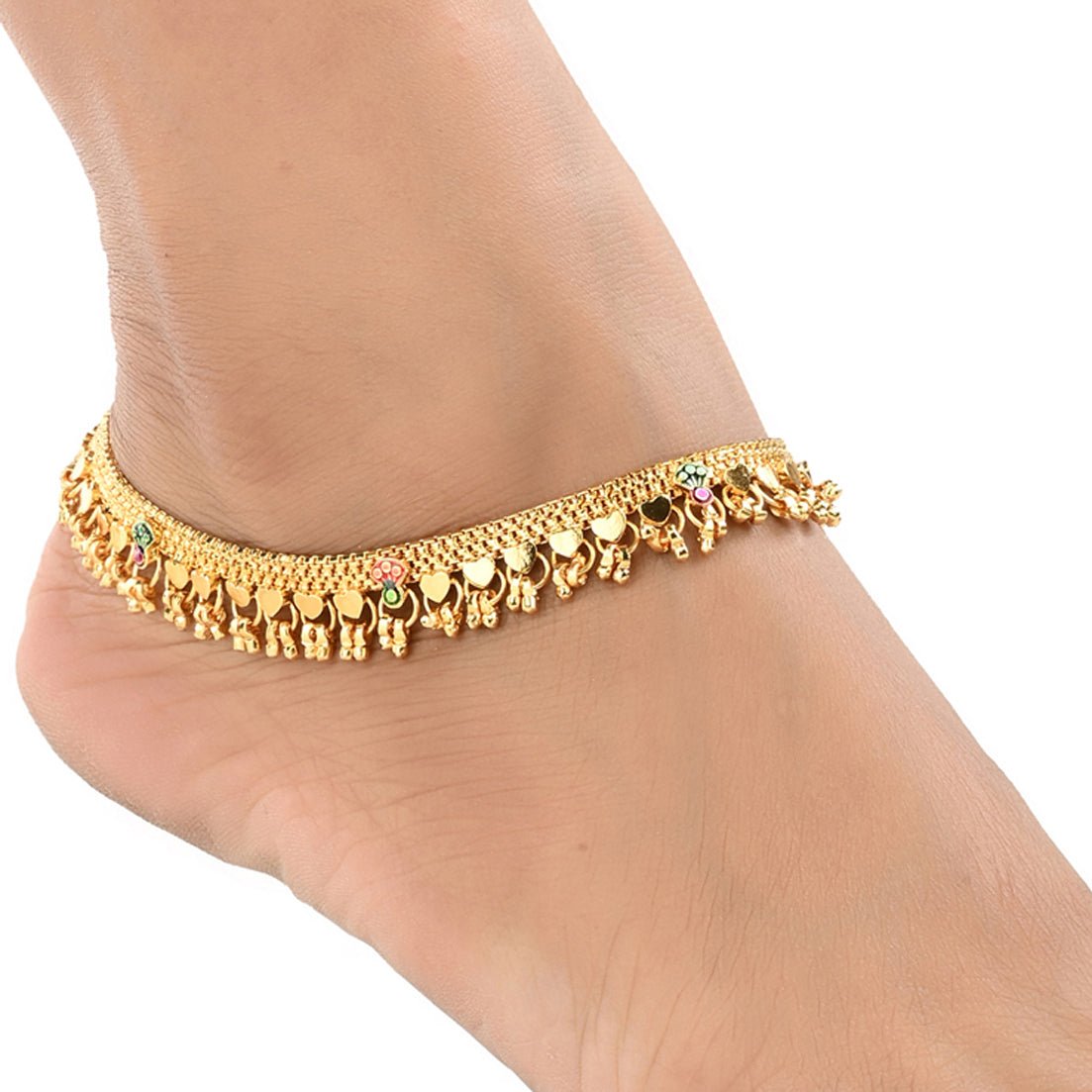 AanyaCentric Gold Plated White Metal Payal Indian Traditional Ethnic Fashion Imitation Jewellery Foot Chain - Distacart