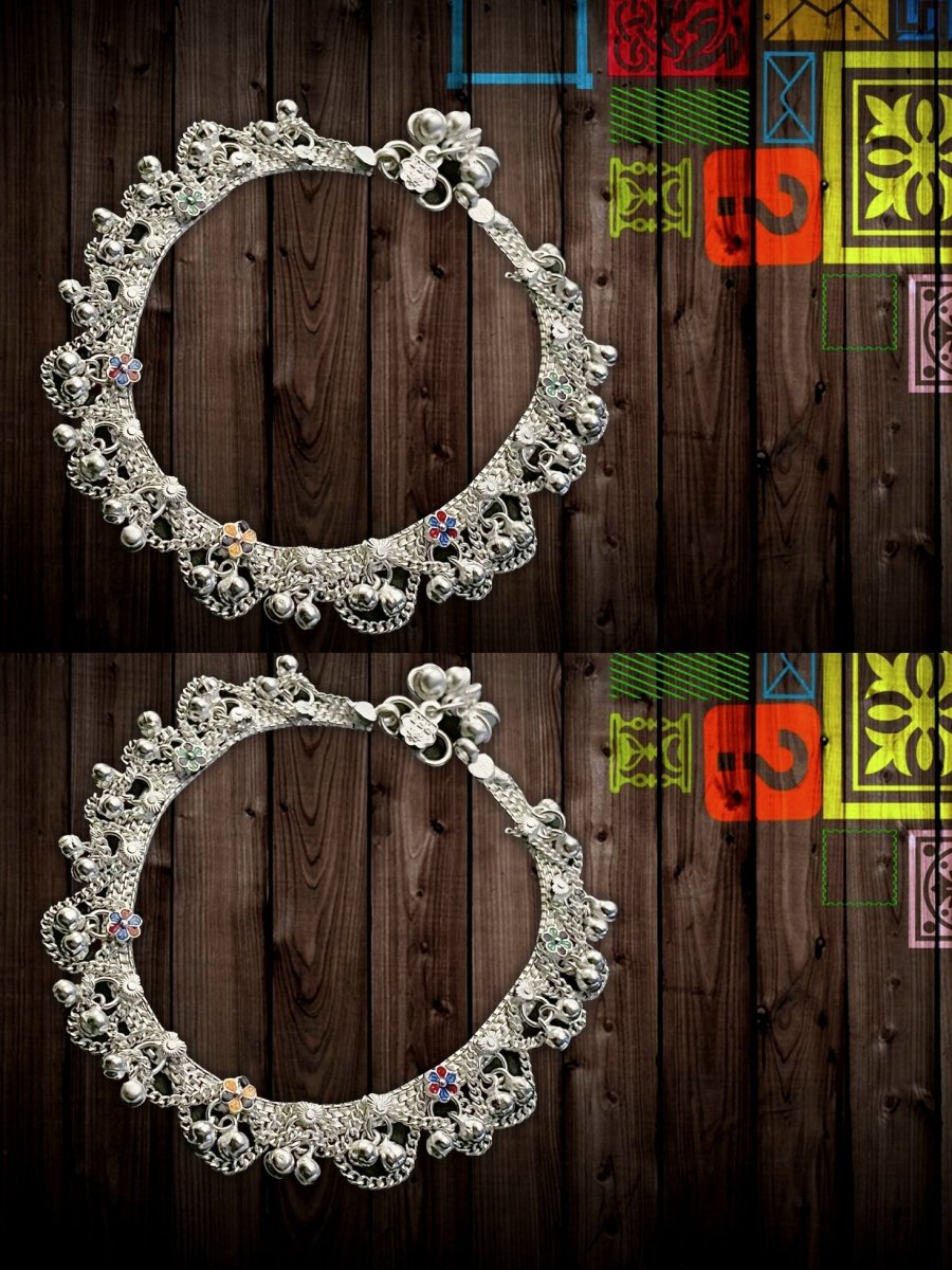 AanyaCentric Silver Plated White Metal Payal Indian Traditional Ethnic Fashion Imitation Jewellery Foot Chain - Distacart