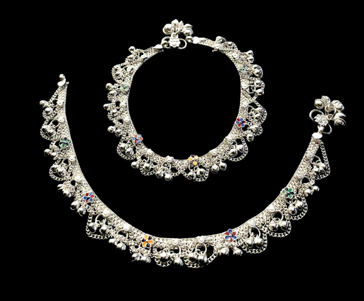AanyaCentric Silver Plated White Metal Payal Indian Traditional Ethnic Fashion Imitation Jewellery Foot Chain - Distacart