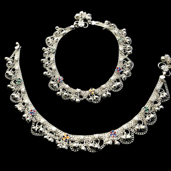 AanyaCentric Silver Plated White Metal Payal Indian Traditional Ethnic Fashion Imitation Jewellery Foot Chain - Distacart
