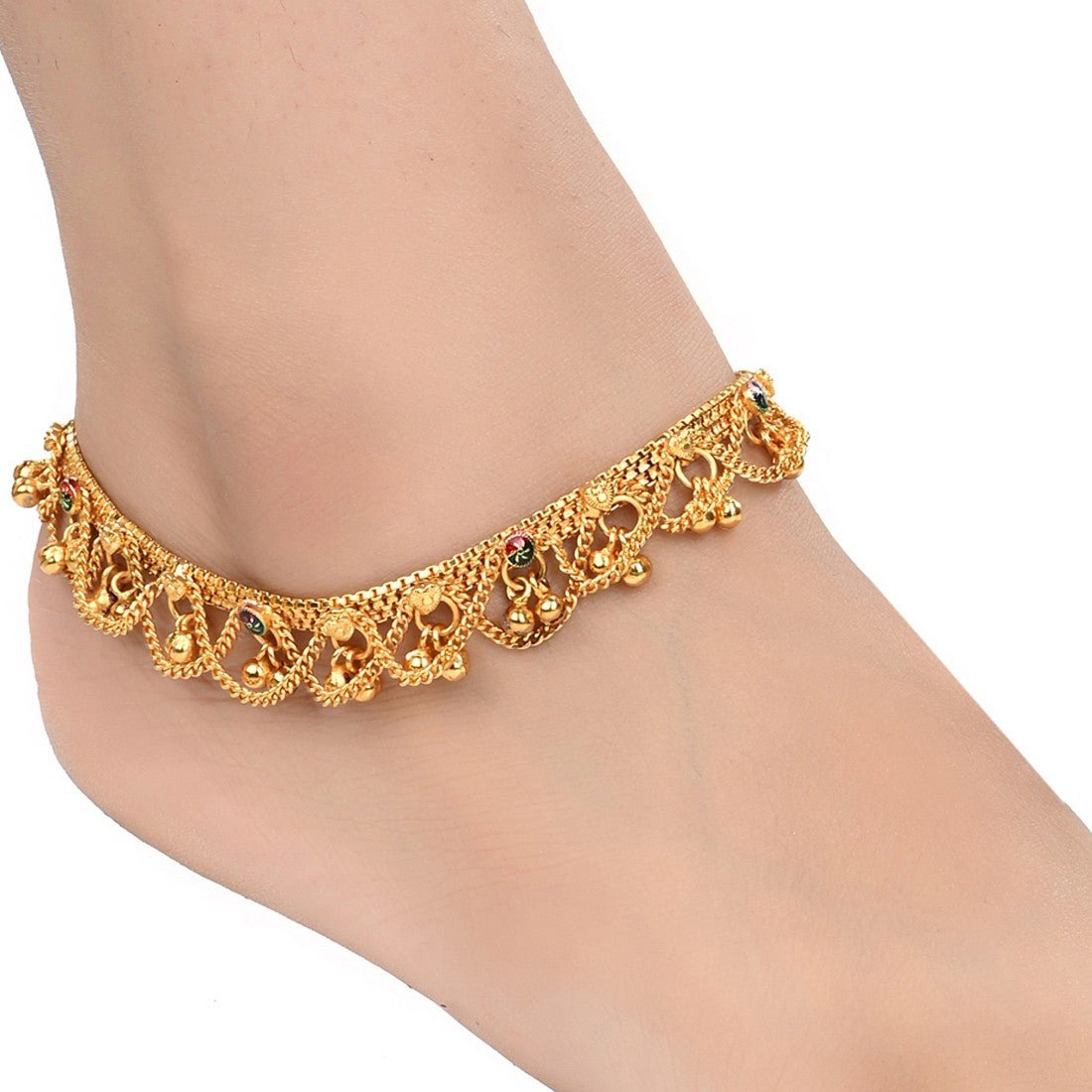 AanyaCentric Gold Plated White Metal Payal Indian Traditional Ethnic Fashion Imitation Jewellery Foot Chain - Distacart