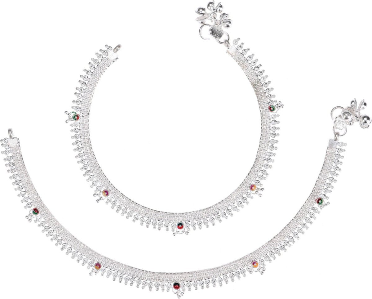 AanyaCentric Silver Plated White Metal Payal Indian Traditional Ethnic Fashion Imitation Jewellery Foot Chain - Distacart