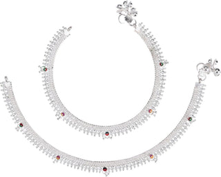 AanyaCentric Silver Plated White Metal Payal Indian Traditional Ethnic Fashion Imitation Jewellery Foot Chain - Distacart