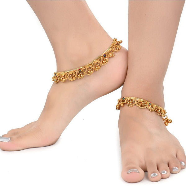 AanyaCentric Gold Plated White Metal Payal Indian Traditional Ethnic Fashion Imitation Jewellery Foot Chain - Distacart
