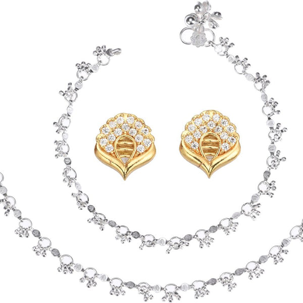 AanyaCentric Stylish Silver Plated Anklet & Gold Plated American Diamond Earring Combo for Girls & Women - Distacart