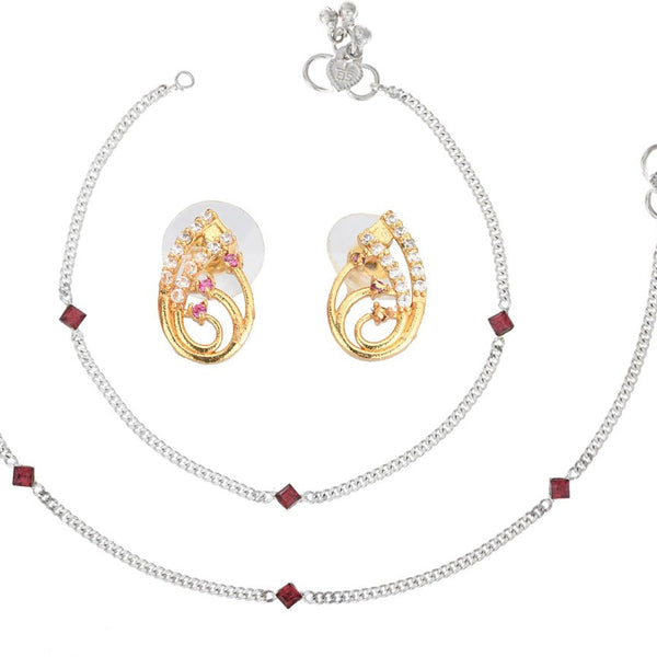 AanyaCentric Stylish Silver Plated Anklet & Gold Plated American Diamond Earring Combo for Girls & Women - Distacart