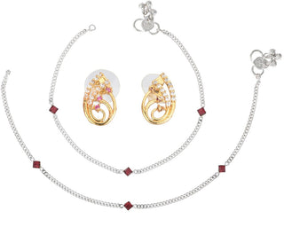 AanyaCentric Stylish Silver Plated Anklet & Gold Plated American Diamond Earring Combo for Girls & Women - Distacart
