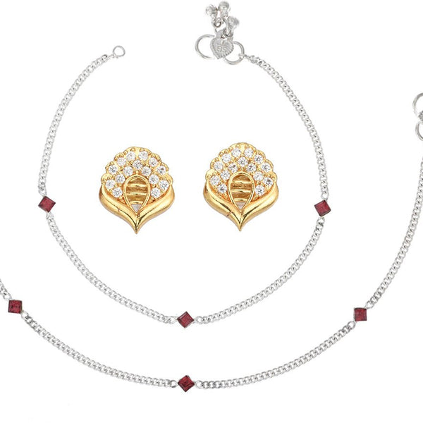 AanyaCentric Stylish Silver Plated Anklet & Gold Plated American Diamond Earring Combo for Girls & Women - Distacart