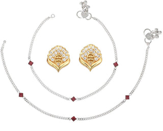 AanyaCentric Stylish Silver Plated Anklet & Gold Plated American Diamond Earring Combo for Girls & Women - Distacart