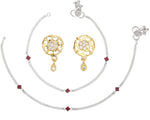 Thumbnail for AanyaCentric Stylish Silver Plated Anklet & Gold Plated American Diamond Earring Combo for Girls & Women - Distacart
