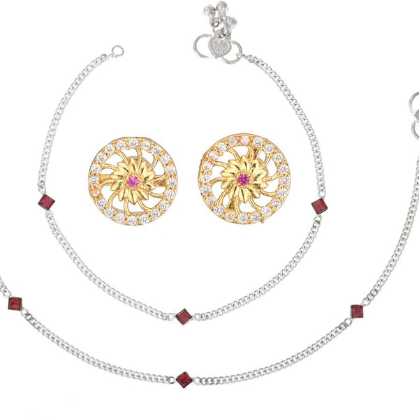AanyaCentric Stylish Silver Plated Anklet & Gold Plated American Diamond Earring Combo for Girls & Women - Distacart