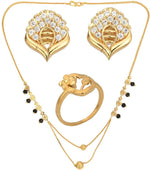 Thumbnail for AanyaCentric Gold-plated Jewelry Combo: Elegant Short Mangalsutra, Finger Ring, and American Diamond Earrings Set - Distacart