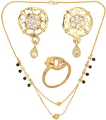 Thumbnail for AanyaCentric Gold-plated Jewelry Combo: Elegant Short Mangalsutra, Finger Ring, and American Diamond Earrings Set - Distacart