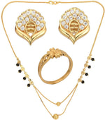 Thumbnail for AanyaCentric Gold-plated Jewelry Combo: Elegant Short Mangalsutra, Finger Ring, and American Diamond Earrings Set - Distacart