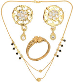 Thumbnail for AanyaCentric Gold-plated Jewelry Combo: Elegant Short Mangalsutra, Finger Ring, and American Diamond Earrings Set - Distacart