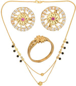 Thumbnail for AanyaCentric Gold-plated Jewelry Combo: Elegant Short Mangalsutra, Finger Ring, and American Diamond Earrings Set - Distacart